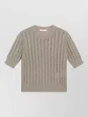 Max Mara Cable Knit Crew Neck Pullover Ribbed Cuffs Hem In Multi