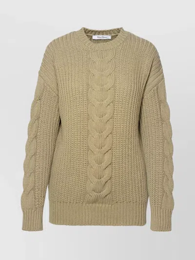 Max Mara Cable Knit Crew Neck Sweater In Green