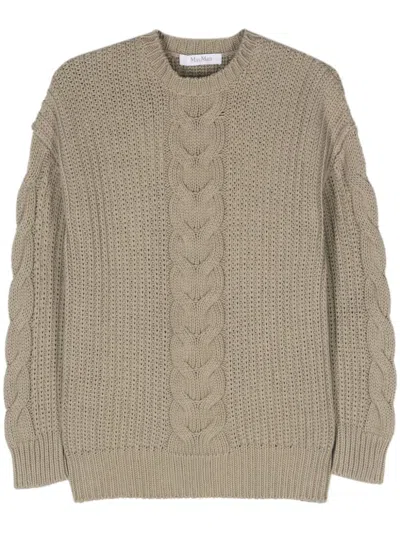 Max Mara Cable-knit Crewneck Jumper In Brown