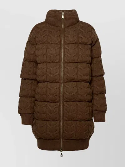 Max Mara Cable Knit High Collar Puffer Jacket In Brown