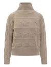 Max Mara Cable-knit High-neck Knitwear In Brown