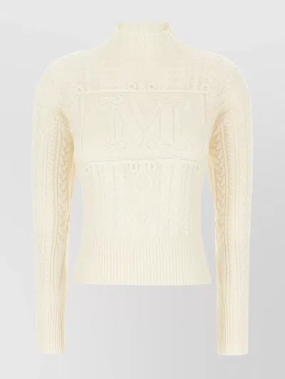Max Mara Cable Knit High Neck Sweater In Neutral