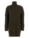 Max Mara Cable Knit Roll-neck Dress In Green