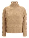 Max Mara Cable-knit Roll-neck Sweater In Neutral