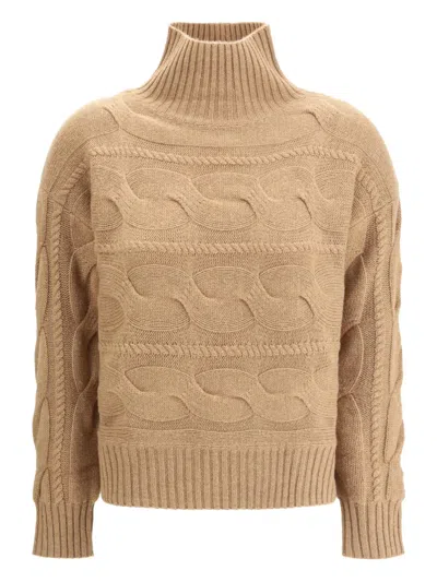 Max Mara Cable-knit Roll-neck Sweater In Neutral