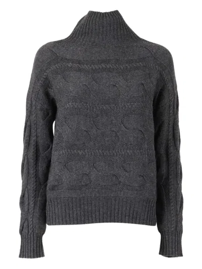 Max Mara Cable-knit Roll-neck Top In Gray