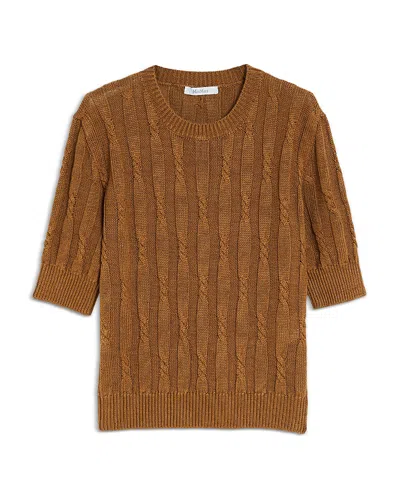 Max Mara Cable Knit Short Sleeve Sweater In Tobacco