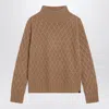 Max Mara Camel Cable Knit Turtleneck Jumper In Multi