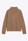 Max Mara Camel Cable Knit Turtleneck Jumper In Brown