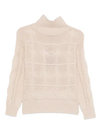 Max Mara Cable-knit Turtleneck Sweater In Metallic
