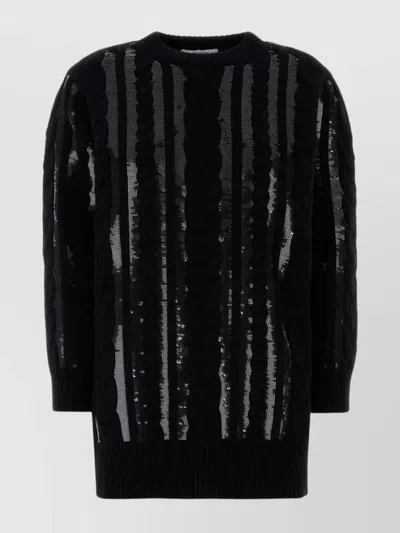 Max Mara Cable Knit Wool Cashmere Sequin Sweater Dress In Black