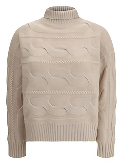 Max Mara Cable-knitted Turtleneck Sweater In Neutral