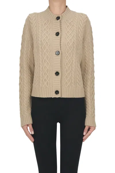 Max Mara Cable Wool Knit Cardigan In Multi