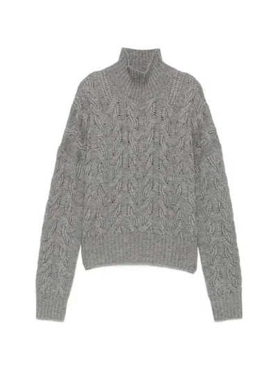 Max Mara Cable-knit High-neck Sweater In Gray