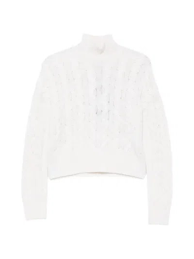 Max Mara Cable-knit High-neck Sweater In White