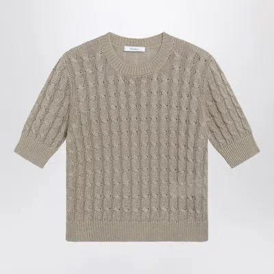 Max Mara Cable-knit Linen Crewneck Sweater In Brown In Gray