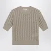 Max Mara Cable Knit Crew Neck Pullover Ribbed Cuffs Hem In Brown