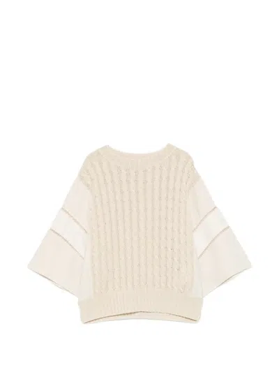 Max Mara Cable-knit Panelled Sweater In Neutral