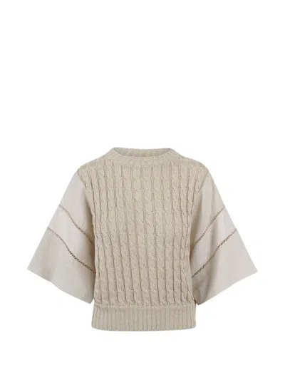 Max Mara Cable-knit Panelled Sweater In Neutral
