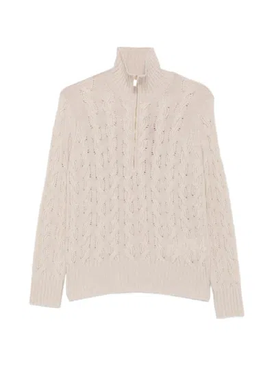 Max Mara Cable-knit Quarter-zip Sweater In Neutral