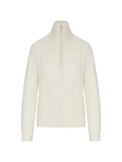 Max Mara Cable-knit Quarter-zip Sweater In White