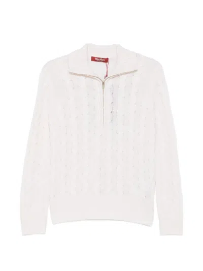 Max Mara Cable-knit Quarter-zip Sweater In White