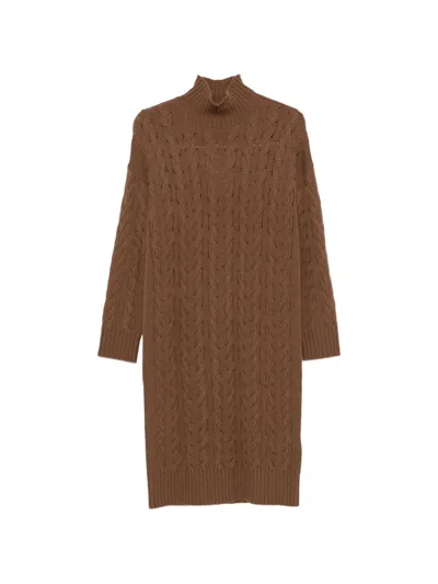 Max Mara Cable-knit Roll-neck Midi Dress In Brown