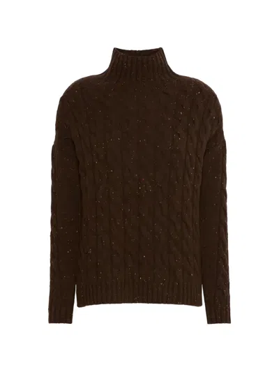 Max Mara Cable-knit Turtleneck Sweater In Brown