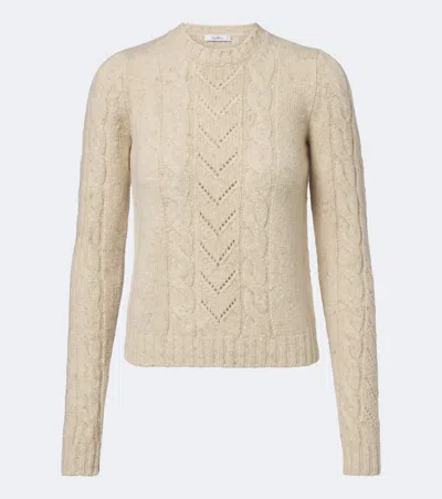 Max Mara Paillette Wool-cashmere Cable Knit Crewneck Sweater In Multi