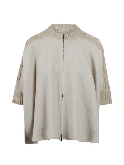 Max Mara Cable-knit Zip-up Cardigan In Gray