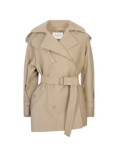 Max Mara Double Breasted Belted Trench Coat Nylon Silk In Brown