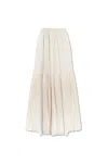 Max Mara Flowing Tiered Maxi Skirt With Elastic Waistband In Avorio