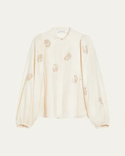 MAX MARA CALADIO EMBROIDERED COTTON SATIN BLOUSE