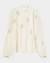 Max Mara Caladio Long-sleeved Shirt With All-over Embroidery In Ivory