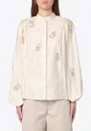 Max Mara Caladio Long-sleeved Shirt With All-over Embroidery In Ivory