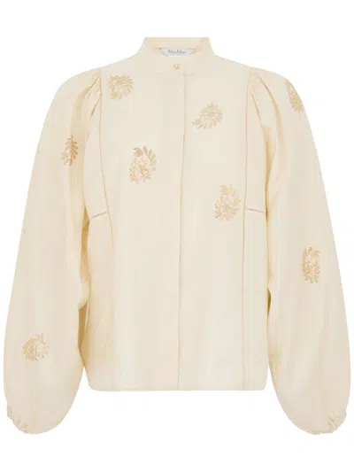 MAX MARA CALADIO SHIRT IN BEIGE COTTON WITH RHINESTONES