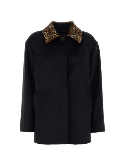 Max Mara Calamo Leopard-print Collar Coat In 블루