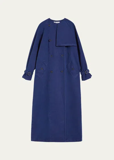 Max Mara Calao Long Denim Trench Coat In Navy