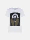 Max Mara Slim Fit Cotton T-shirt With Graphic Print And Contrast Logo In Green