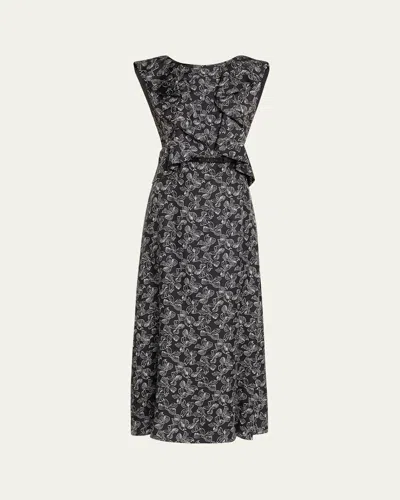 Max Mara Calesse Bow-print Ruffle Backless Midi Dress In Gray