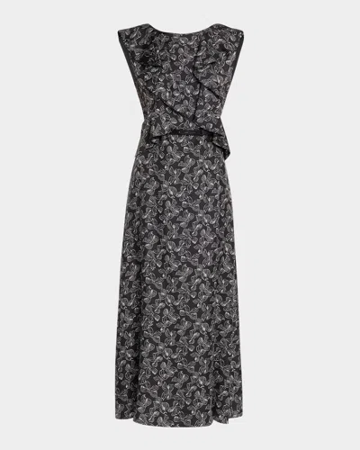 Max Mara Calesse Bow-print Ruffle Backless Midi Dress In Gray