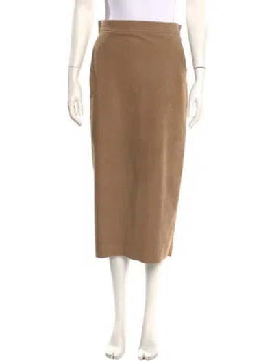 Pre-owned Max Mara Calf Leather Midi Length Skirt W/ Tags In Neutral