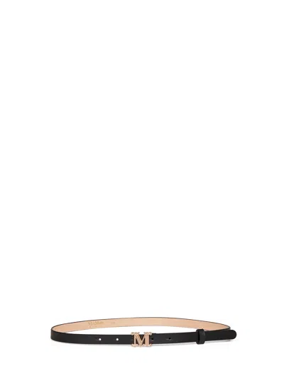 Max Mara Calf Leather With M Monogram Buckle Belt In Gray