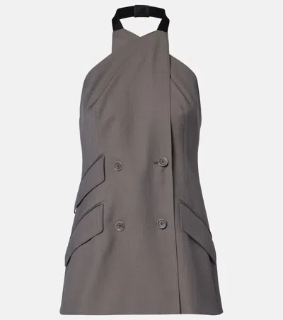 Max Mara Cali Wool-twill Halterneck Blouse In Gray