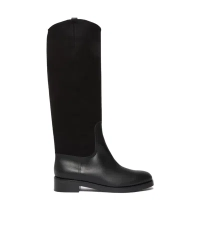 Max Mara Camel And Leather Boots In Black