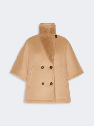 Max Mara Camel And Teddy Reversible Cape In Brown