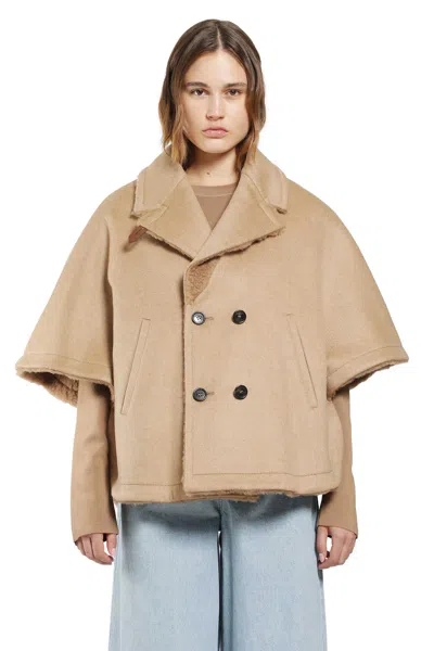 Max Mara Camel And Teddy Reversible Cape In Neutral