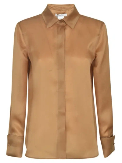 Max Mara Camel Beige Silk Organza Shirt In Brown
