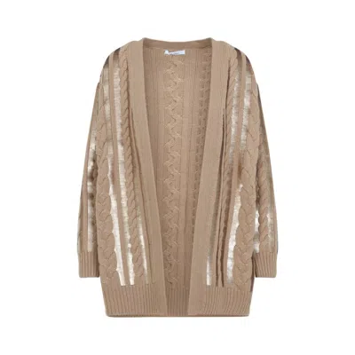 Max Mara Camel Beige Wool Mirco Cardigan