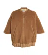Max Mara Teddy Fabric Bomber Jacket Cape In Beige
